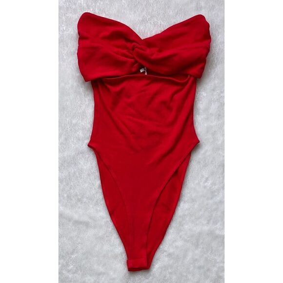 NWT Zara Sweetheart Neckline Off-the-Shoulder Bodysuit with Knot in Red, Small - Picture 10 of 14